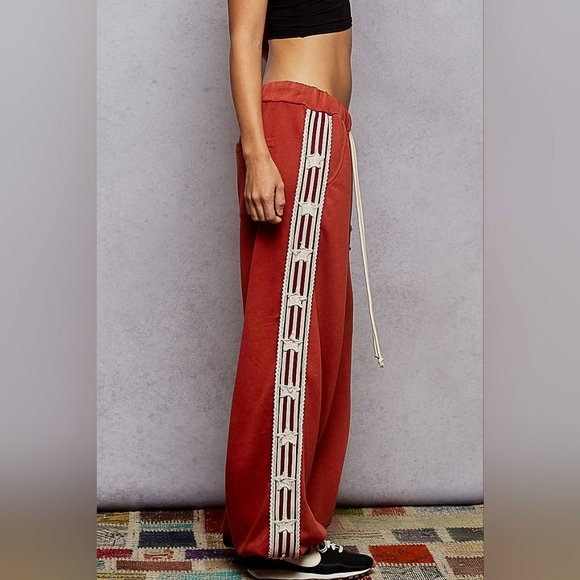 ​POL Star Patchwork Track Suit Set - Rust Red Orange Zip Jacket & Wide Leg - Picture 4 of 12